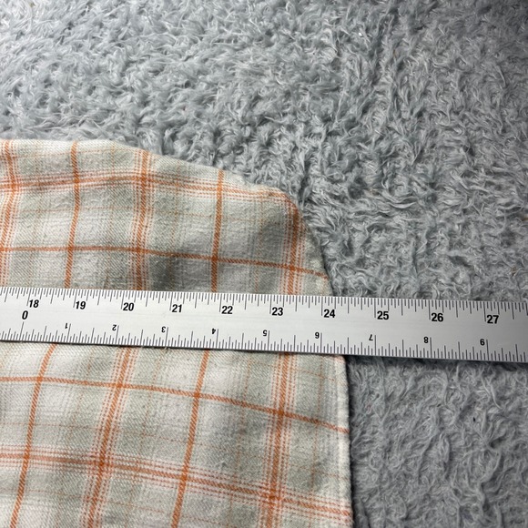 Loft Womens Plaid Smocked Neck Blouse Orange Grey Long Sleeve Top Large - Picture 7 of 9